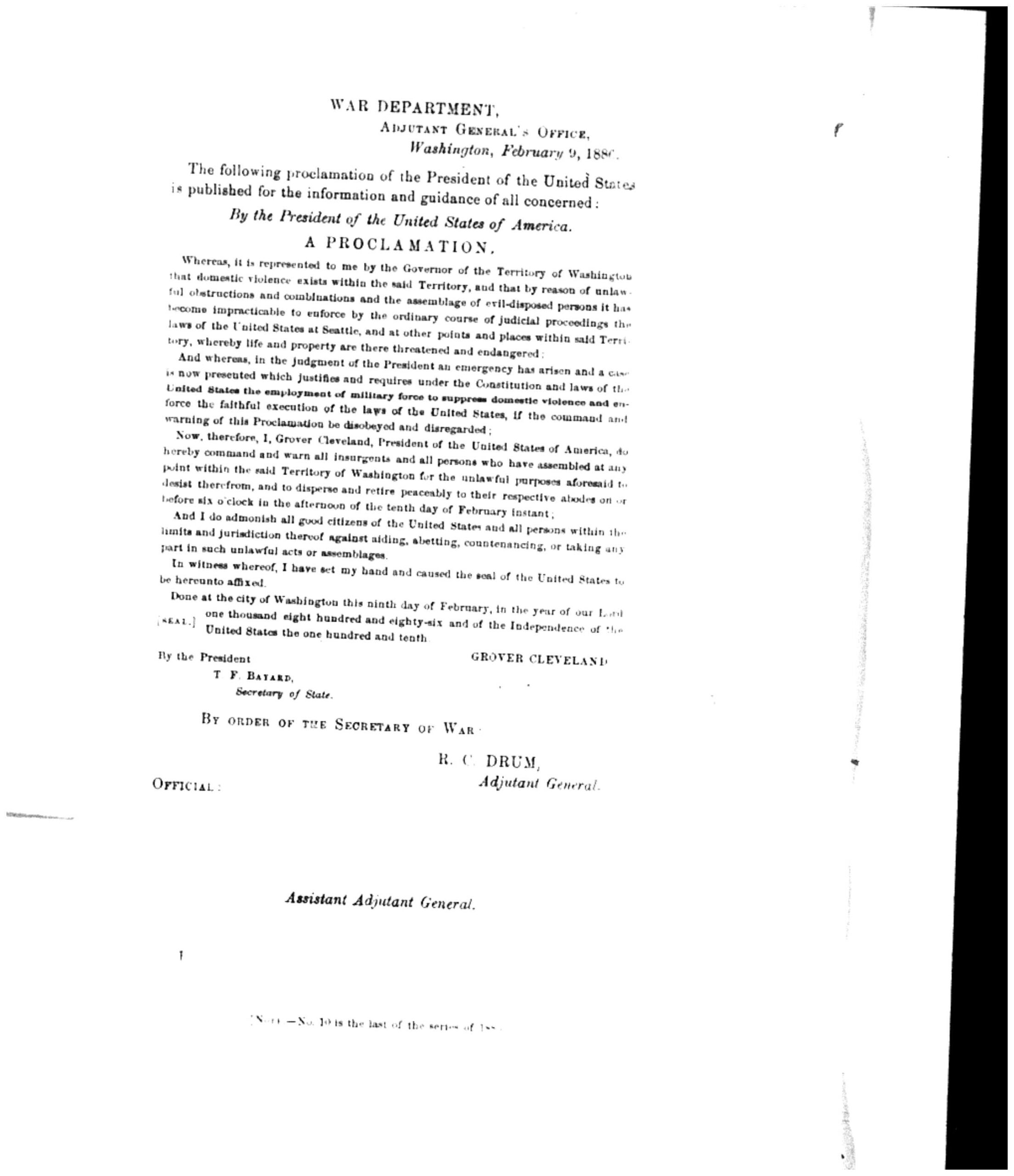 Seattle Proclamation Printed Seattle Proclamation Muster - The Journal of the Civil War Era