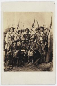 B/W photo of group of armed 19th C. soldiers