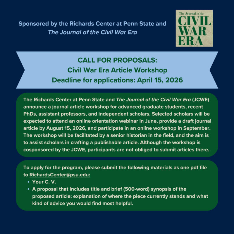 Call for Proposals: Civil War Era Article Workshop